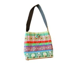 Handmade Embroidered Patchwork Shoulder Bag With Wooden Base And Paisley Interio